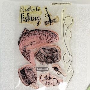 Close To My Heart My Acrylic ‘Catch of the Day’ Stamp Set w/Snap Pouch, Fishing
